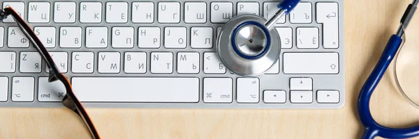 Medicine doctor working table view from top — Stock Photo, Image