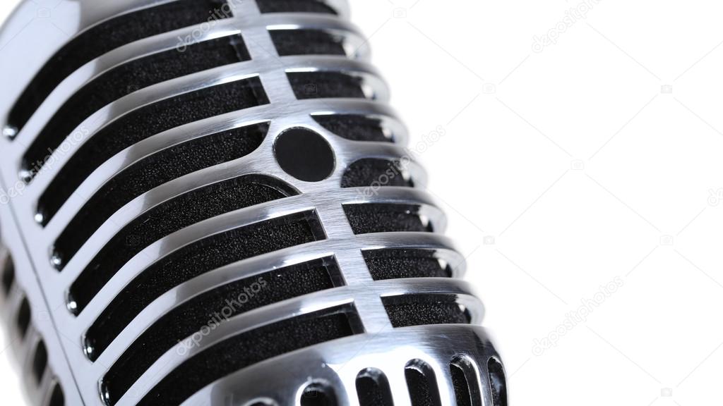 Silver old fashioned stage microphone closeup