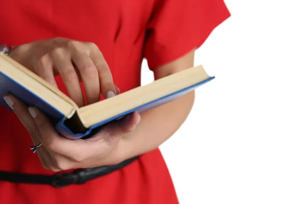 Female hands holding textbook closeup — Stockfoto