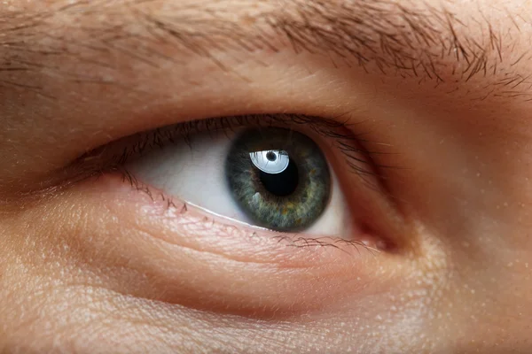 Male right green eye extreme closeup — Zdjęcie stockowe