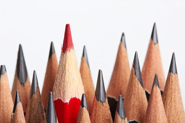 Red pencil standing out from crowd — Stock Photo, Image
