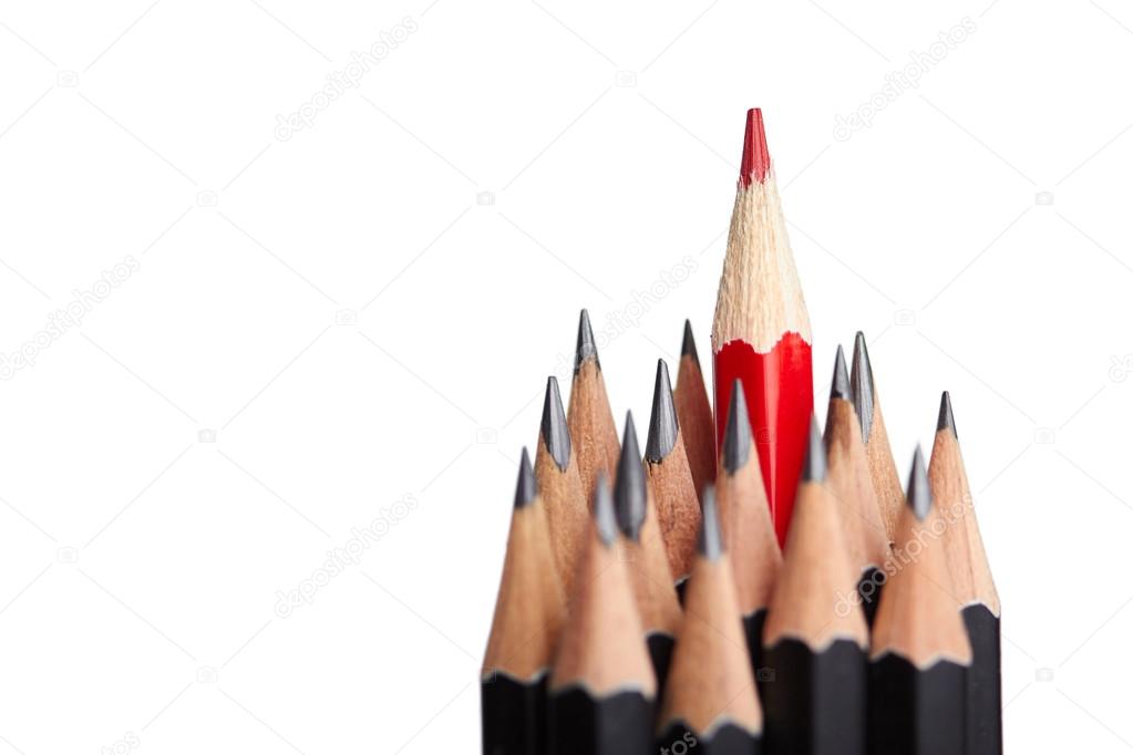 Red pencil standing out from crowd