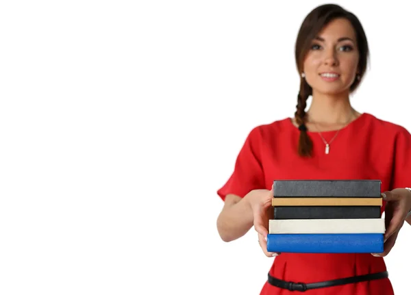 Estudante feminina com livros didáticos — Fotografia de Stock