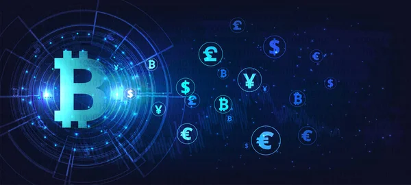 Concepto Moneda Digital Bitcoin Cambio Bitcoin Moneda Digital Con Dólar — Vector de stock