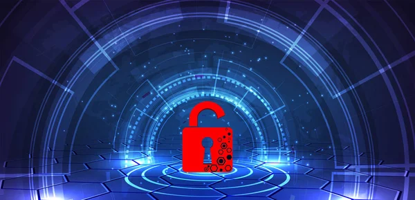 Concepto Tecnología Ataque Seguridad Cibernética Candado Rojo Abierto Sobre Fondo — Archivo Imágenes Vectoriales