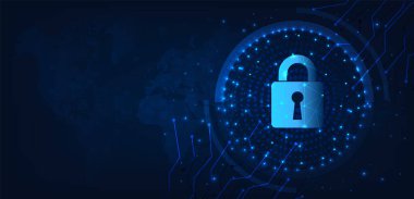 Küresel ağ güvenlik konsepti dizaynı. Siber güvenlik ve bilgi veya küresel ağ koruması. Koruma arka plan tasarımı, vektör illüstrasyonu.