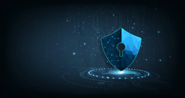 Ciberseguridad Shield Símbolo Sobre Fondo Azul Oscuro Ilustra Seguridad Los — Archivo Imágenes Vectoriales