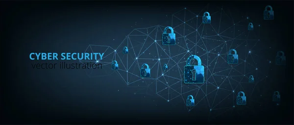 Cyberbezpieczeństwo Tła Wizualizacja Cyberbezpieczeństwa Kłódką Ciemnoniebieskim Tle Online Koncepcja Bezpieczeństwa — Wektor stockowy
