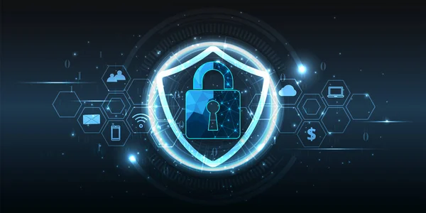 Bezpieczeństwo Internetu Koncept Security Ochrony Wirusów Komputerowych Internet Ataku Ikoną — Wektor stockowy