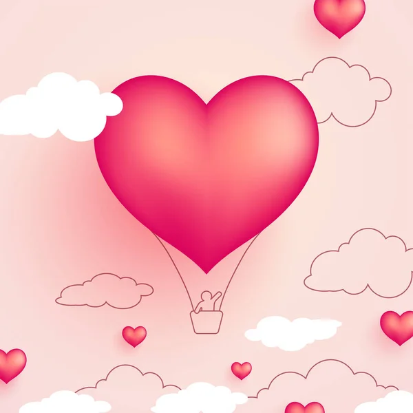 Fondo Del Día San Valentín Con Globo Aerostático Forma Corazón — Vector de stock