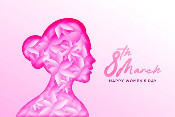 Boldog Nők Napját Illusztráció Papír Kivágott Lány Arca Rózsaszín Virágokkal — Stock Vector
