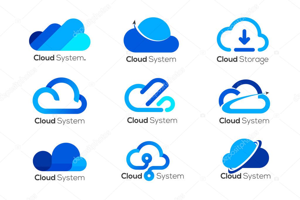 Cloud logo design template, 9 different cloud logos