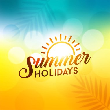 Yaz tatili geçmişi palmiyeler, gökyüzü ve günbatımı. Yaz pankartı poster davetiyesi.