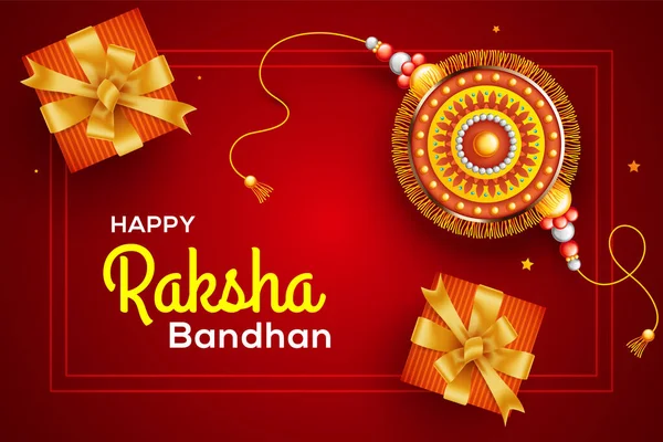 Fondo Saludo Con Rakhi Decorado Regalo Para Raksha Bandhan Bono — Vector de stock