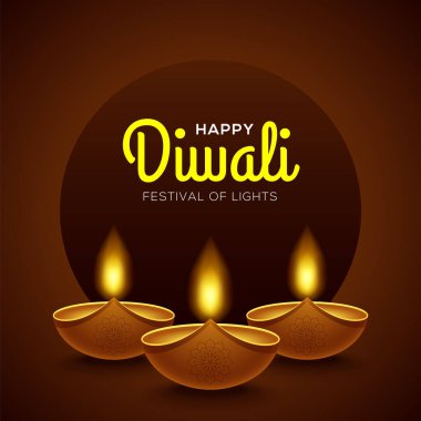 Happy diwali design with diya oil lamp elements on brown background