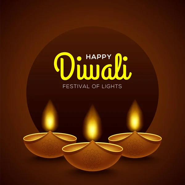 Счастливый Дизайн Diwali Элементами Лампы Diya Масла Коричневом Фоне — стоковый вектор