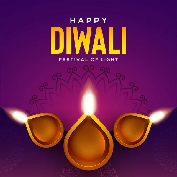 Happy Diwali Design Diya Oil Lamp Elements Pink Fone Bokeh — стоковый вектор