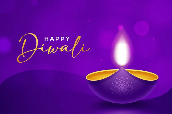 Happy Diwali Design Diya Oil Lamp Elements Purple Fone Bokeh — стоковый вектор