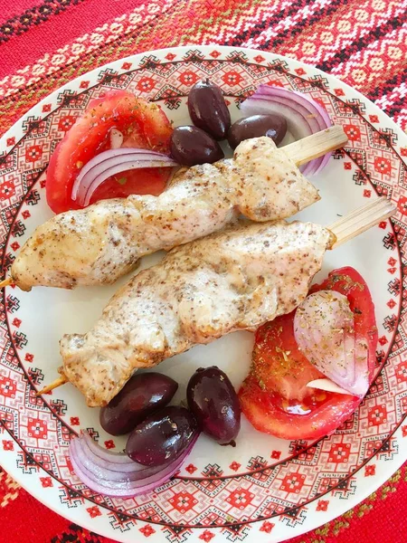 Ayam Shish Kebab Dengan Tomat Dan Bawang — Stok Foto