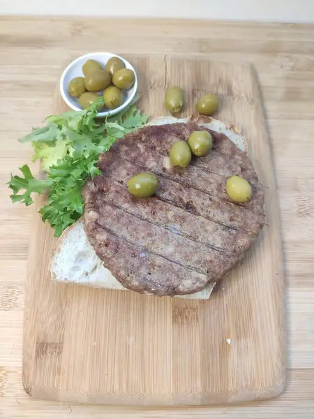 Prato Tradicional Sérvio Pljeskavica Feito Carne Picada Mistura Carne Porco — Fotografia de Stock