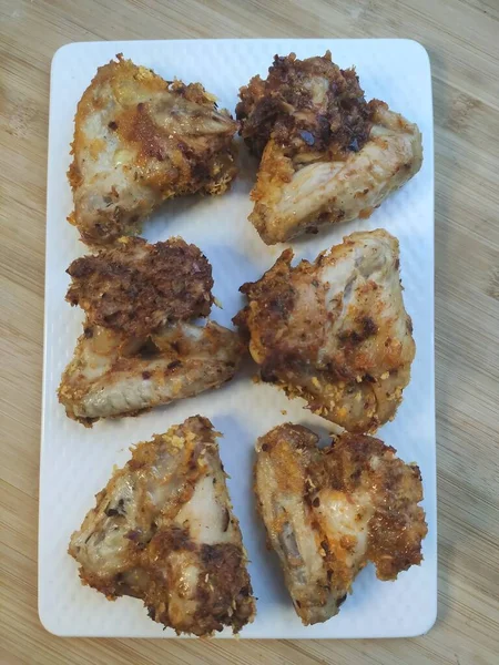 Crispy Fried Chicken Wooden Table — Stock Photo, Image