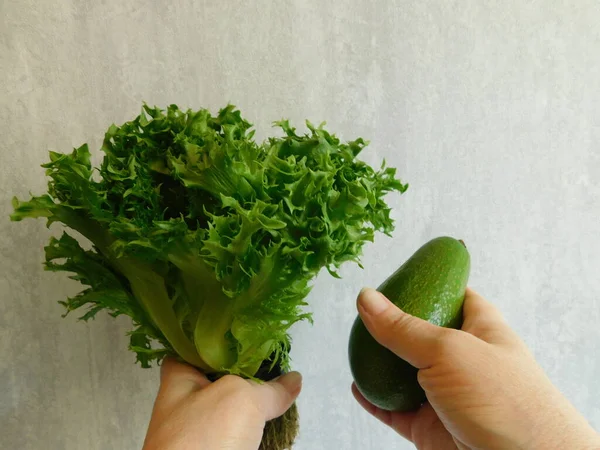 Chica Está Sosteniendo Una Ensalada Verde Fresca Una Olla Verduras — Foto de Stock