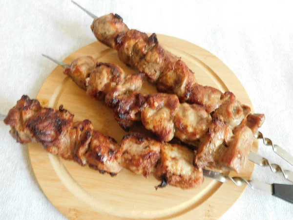 Sertés Shish Kebab Nyárson Barbecue Sertés Nyárson — Stock Fotó