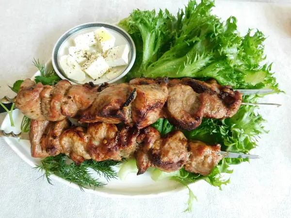 Vepřový Shish Kebab Špejlích Grilované Vepřové Špejli — Stock fotografie