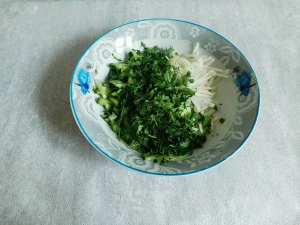 青葱和橄榄油的有机沙拉 健康饮食 — 图库照片