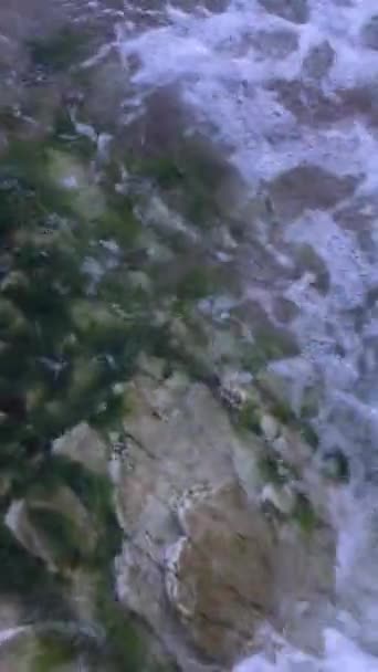 岩の上の海サーフィン 海岸の晴れた日 自然景観 — ストック動画