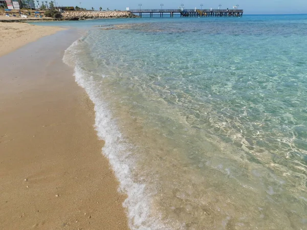 Praia Figueira Cipreste Abril 2021 Mar Calmo Praia Figueira Paralimni — Fotografia de Stock