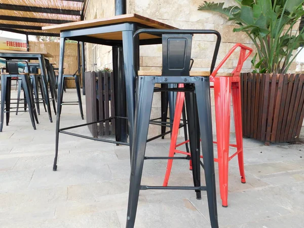 Lege Tafels Stoelen Een Bar Aan Zee Ayia Napa Cyprus — Stockfoto