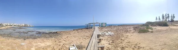 Wooden Path Leading Sea Protaras Cyprus April 2021 — Stock Photo, Image