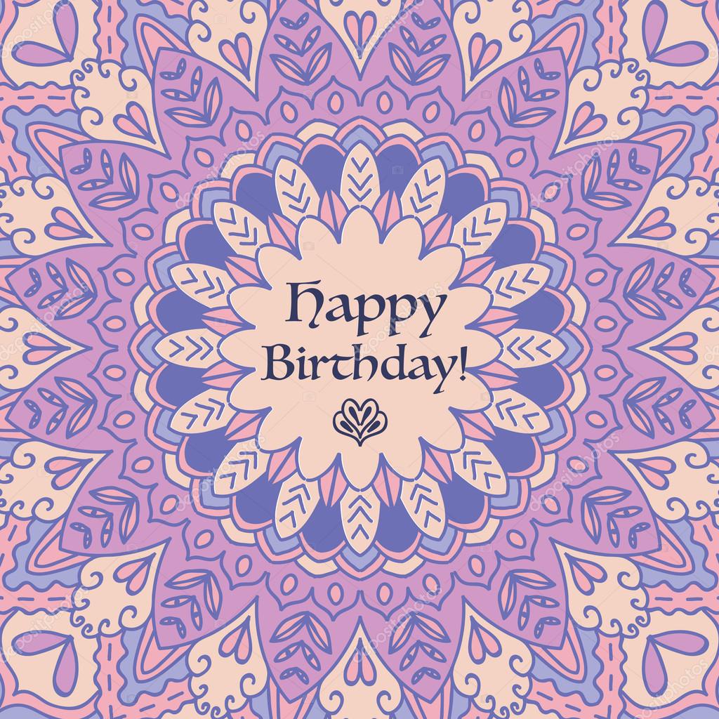 Mandala cumpleaños tarjeta redonda ornamento patrón 