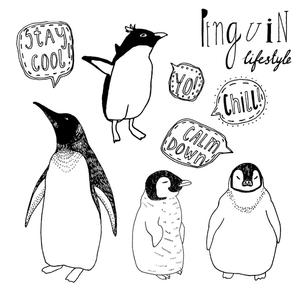 Pingüinos estilo de vida vector conjunto — Vector de stock