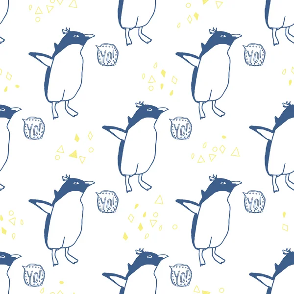 Penguins lifestyle seamless vector pattern — Stock Vector