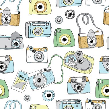 Şirin elle çizilmiş eski ve yeni fotoğraf makinesi