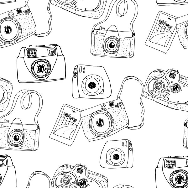 Cute hand drawn old and new cameras