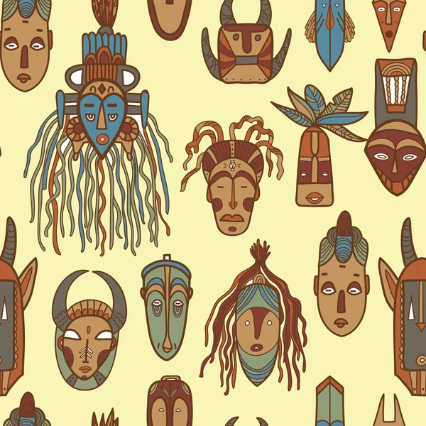 Handgezeichnete afrikanische Masken. nahtloses Vektormuster. — Stockvektor