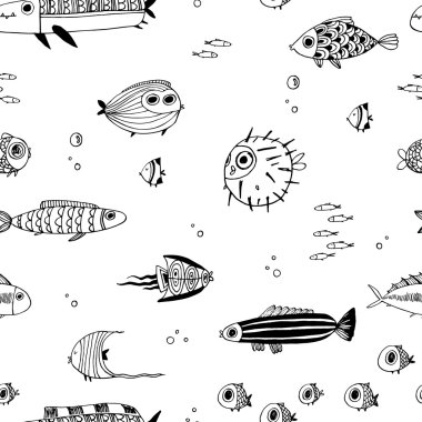 Sevimli yaz balıklar. Sorunsuz vektör desen. Scrapbook kağıt, kumaş, web için mükemmel.