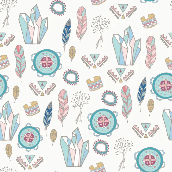 Set vectorial Boho Chic. Diseño del festival de verano. Cristales, plumas, aspecto festivo, adornos, joyas, pandereta . — Archivo Imágenes Vectoriales