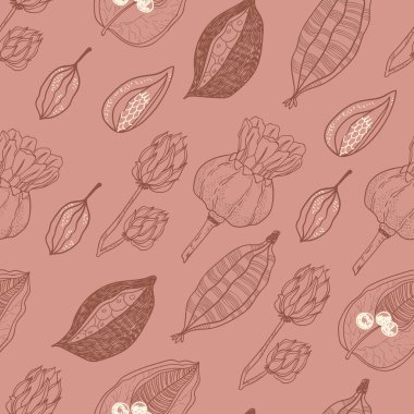 Tohum ve tohum pods sonbahar renkleri ile sorunsuz vektör desen. Organik doğal şekiller.
