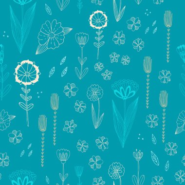 Sonbahar çiçek, yaprak ve ot ile sorunsuz vektör desen.