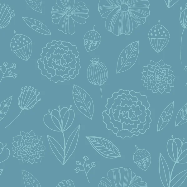 Naadloze vector patroon met herfst bloemen, bladeren en gras. — Stockvector