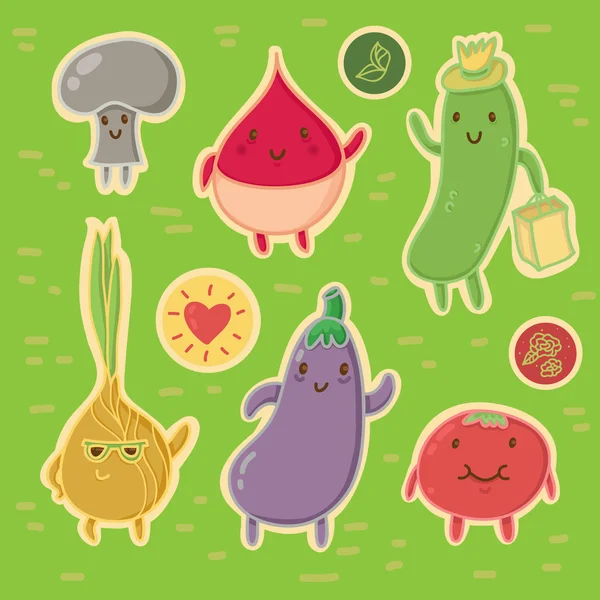 Set de etiquetas de verduras felices — Vector de stock