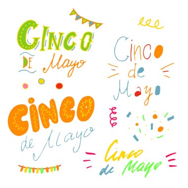 Cinco de Mayo set yazı elle çizilmiş eğlenceli