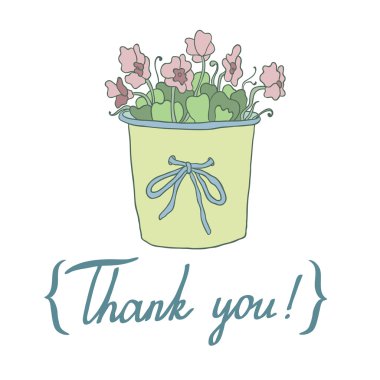 Thank you vector card with cute houseplant  and hand lettering