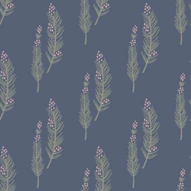 Trendy vector seamless pattern with forest plants, leaves,, seeds and cones.