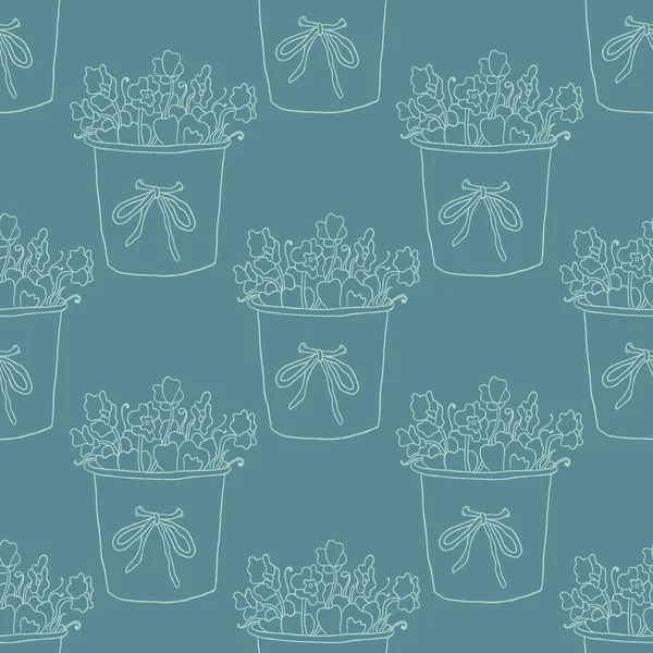 Cute hand drawn  houseplants  in pots. Seamless vector pattern. — ストックベクタ