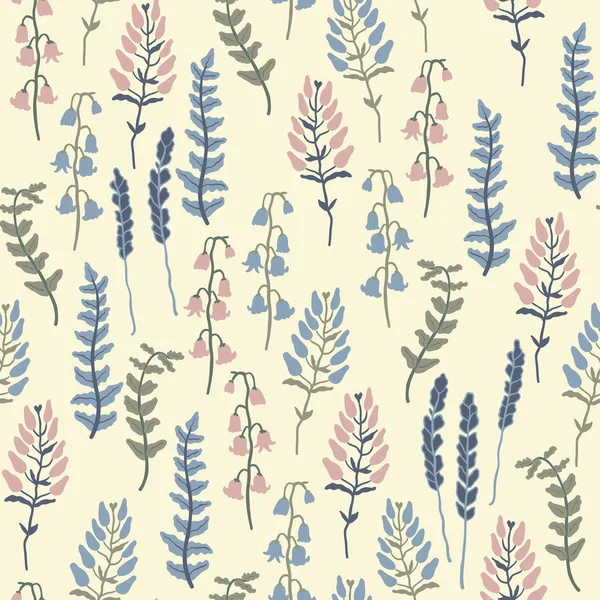 Trendy vector seamless pattern with forest plants, leaves,, seeds and cones. — Wektor stockowy